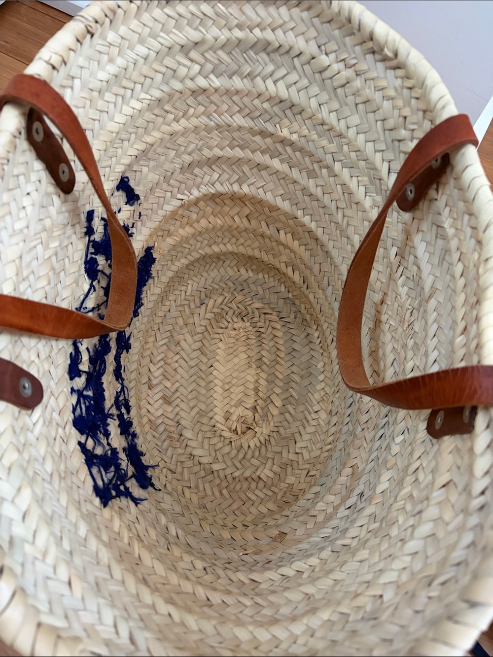 Hermes Nantucket Straw Tote - Blue Embroidered Accent - Picture 3 of 3